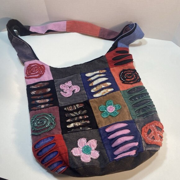 Bohemian Boho Crossbody Bag Purse Artsy Hippie Flowers Peace Patchwork Festival - Picture 1 of 13